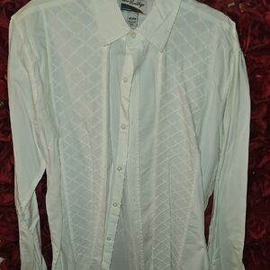 Rare Vintage Men's White Criss Cross Textured Button Down Shirt Size Medium